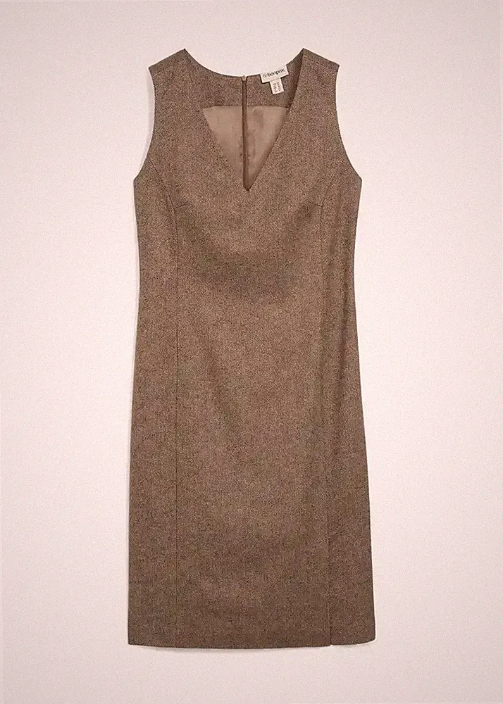 elegantes Etuikleid mit Wolle Gr. 44 Dunkelbraun Damen-Kleid Ärmellos Neu*