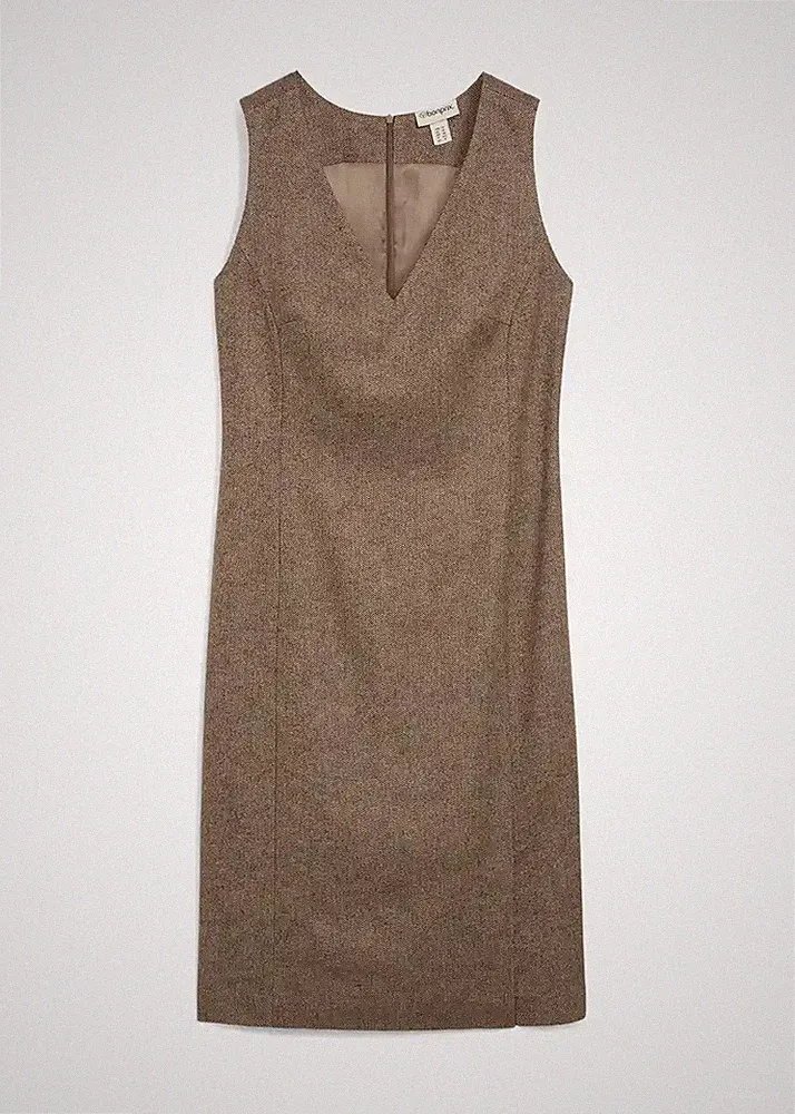elegantes Etuikleid mit Wolle Gr. 44 Dunkelbraun Damen-Kleid Ärmellos Neu*