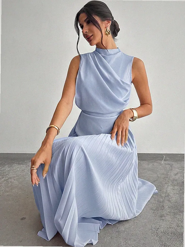 Elegantes hellblaues ärmelloses A Linien Kleid für Damen
