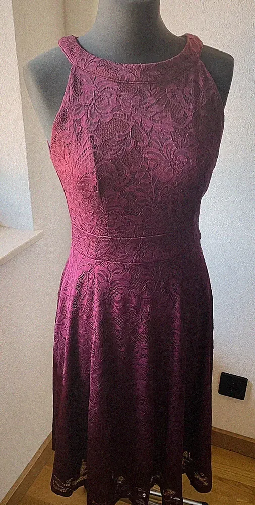 Elegantes High-Low Midi Kleid für Hochzeitsgäste gr.38 weinrot