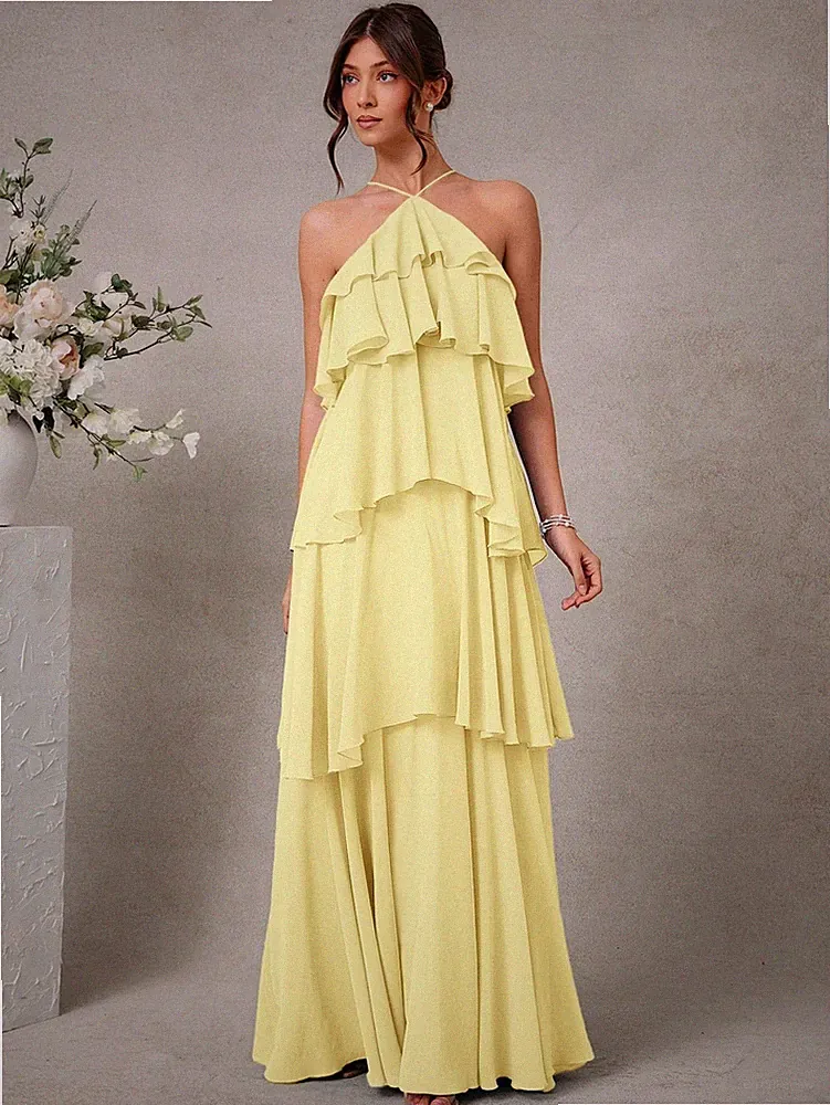 Elegantes Hochzeitsgast Maxikleid aus Chiffon in Korallenrosa
