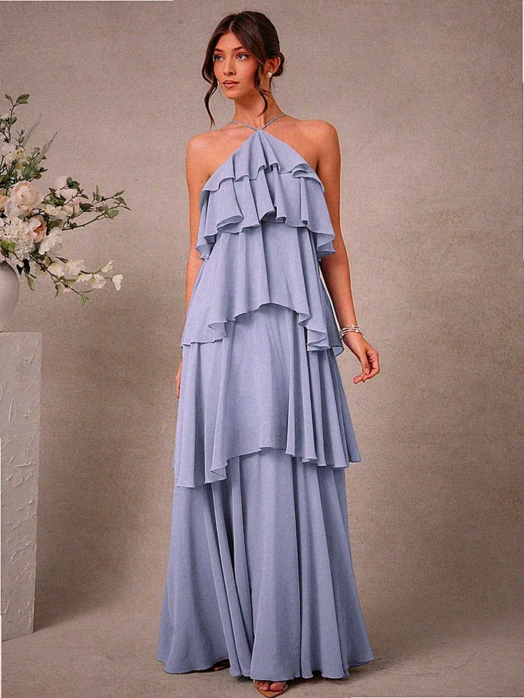 Elegantes Hochzeitsgast Maxikleid aus Chiffon in Korallenrosa