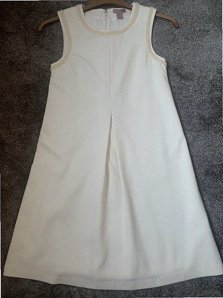 Elegantes Kleid A-Linie mit Perlenbesatz H&M Gr. 34 Creme