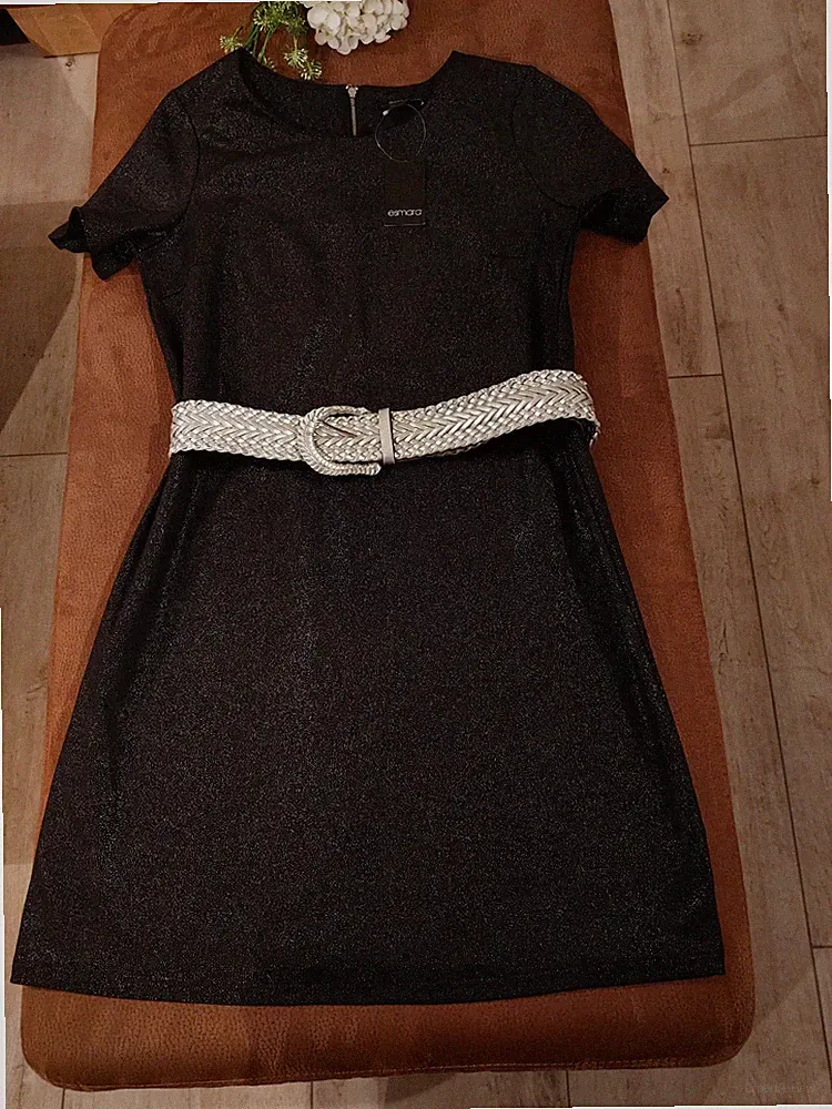 Elegantes Kleid Etui-Kleid "ESMARA" Gr.S-38/40 schwarz silber Glitzer Party *NEU