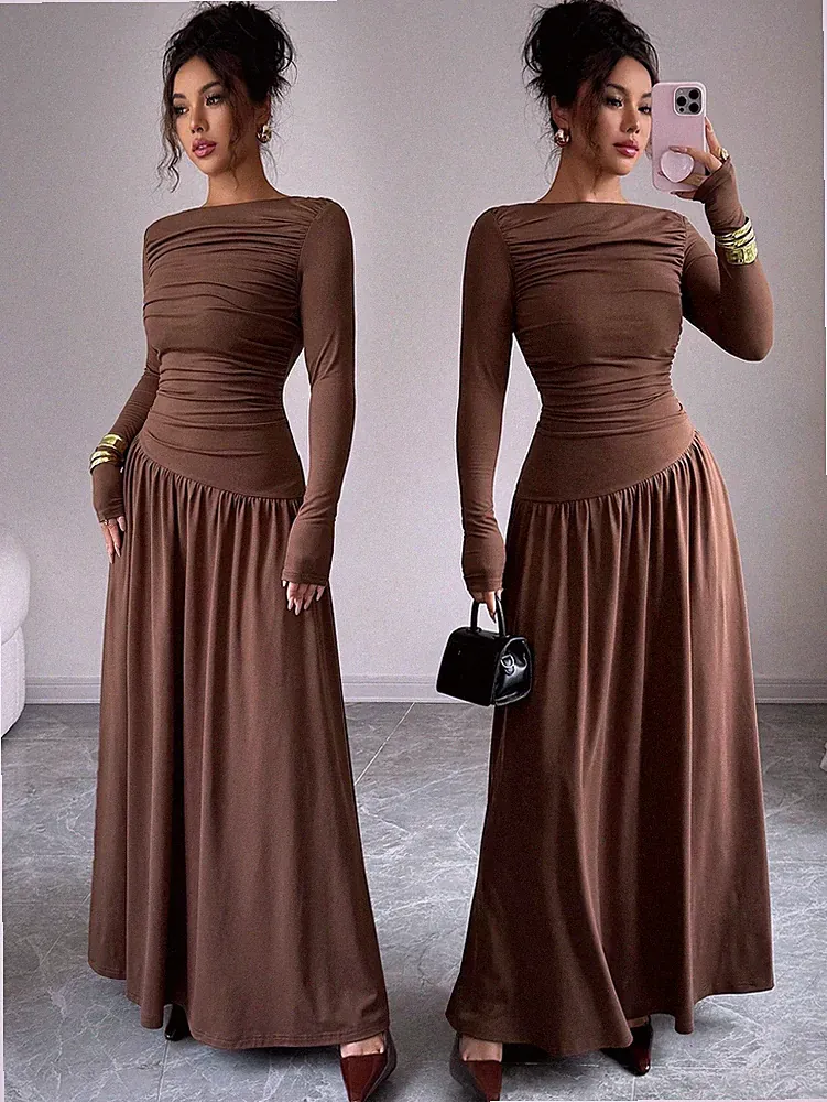 Elegantes langes A Linien Damenkleid mit Off Shoulder Ausschnitt