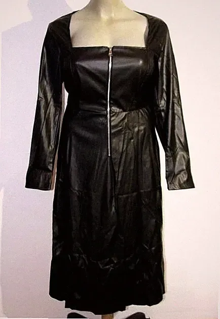Elegantes Leder Imitat Kleid Schwarz mit Reißverschluss vorne Größe 3XL / 50