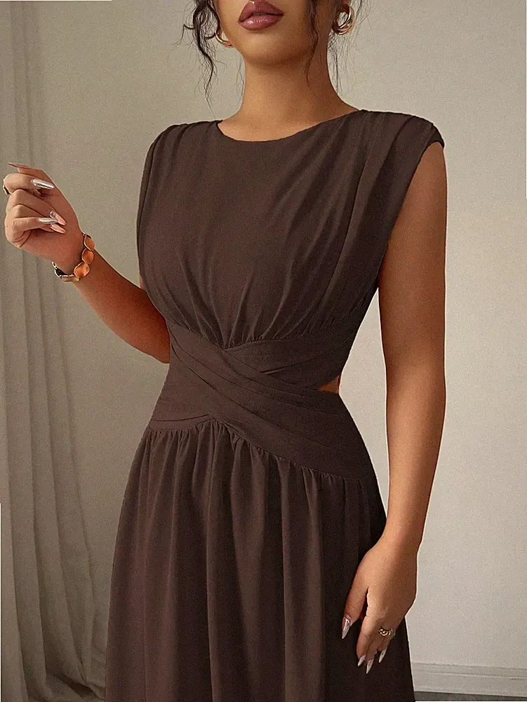 Elegantes Maxikleid für Damen mit Rundkragen und A Linie