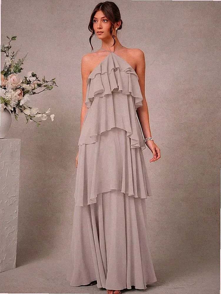 Elegantes Maxikleid für Hochzeitsgäste mit Halfterausschnitt