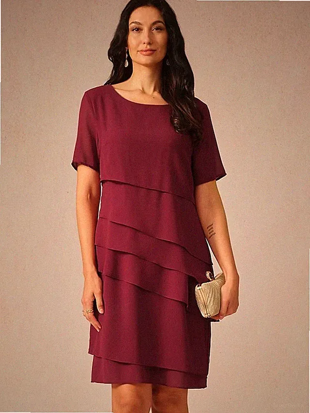 Elegantes, mehrlagiges Cocktailkleid aus Chiffon für Damen – Sommer/Frühling