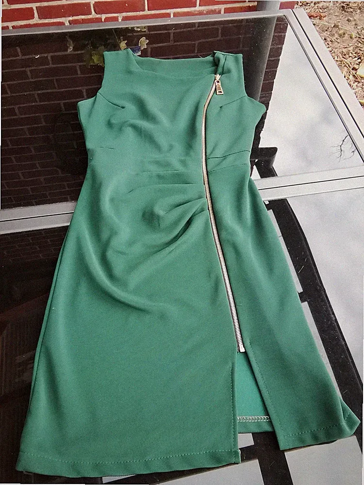 Elegantes Party Etuikleid Kleid Stretch Reißverschluss gerafft schmal grün S 36