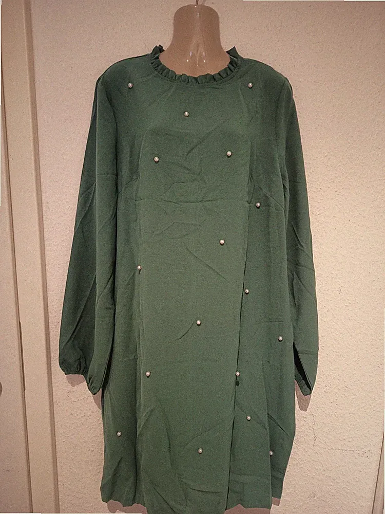 Elegantes Perlenbesetztes A-Linienkleid, Franz. Stil,Gr.44,Neu, Dunkelgrün