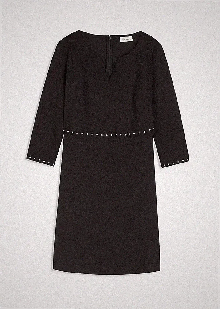 elegantes Puntokleid mit Nietendetails Gr. 44/46 Schwarz Damen Etuikleid Neu*