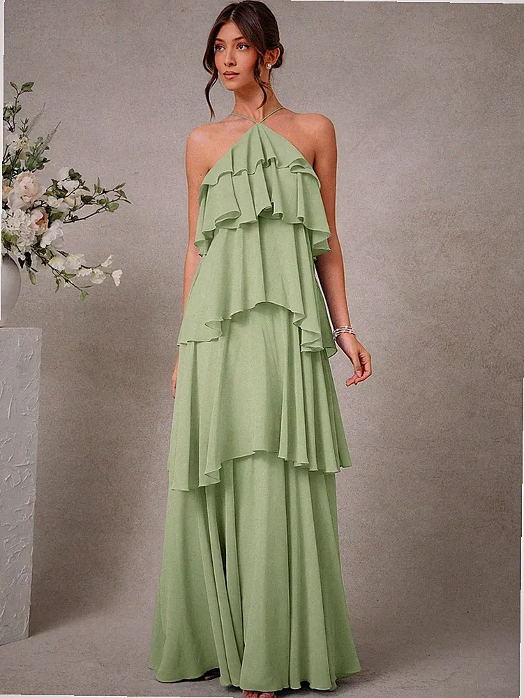 Elegantes romantisches Maxikleid für Hochzeitsgäste mit Neckholder