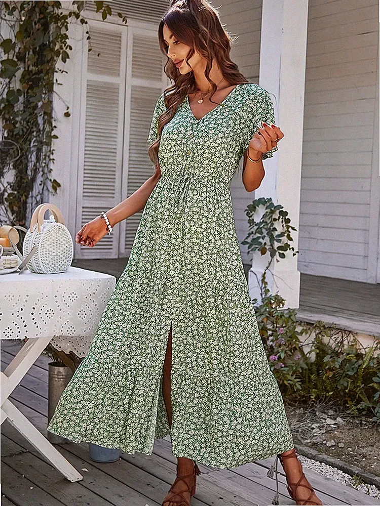 Elegantes schickes Kleid mit Frühling-Sommer Mode Damen 36 Kurzarm