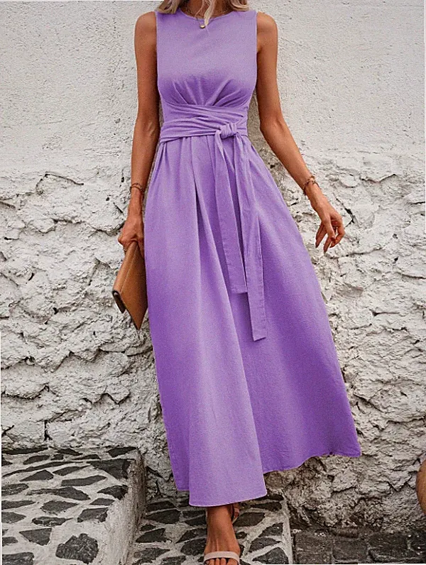 Elegantes schickes Kleid mit Rückenbindung Frühling-Sommer Mode Damen Baumwolle
