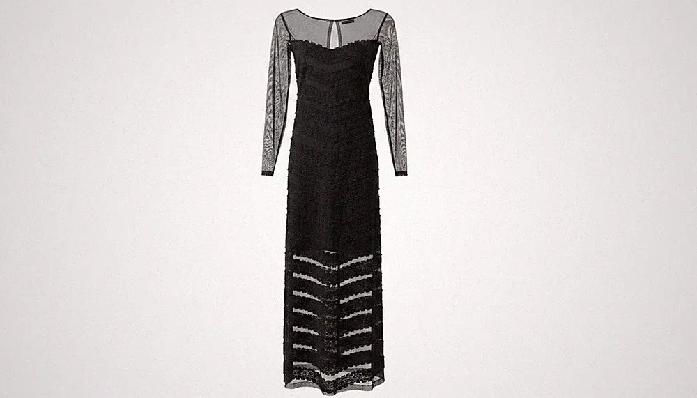 Elegantes schwarzes langes Kleid aus transparentem Tüll - Langarm - Abend/Zeremonie