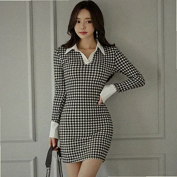 Elegantes Schwarzes Weißes Kurzärmliges Schickes Kleid 4713
