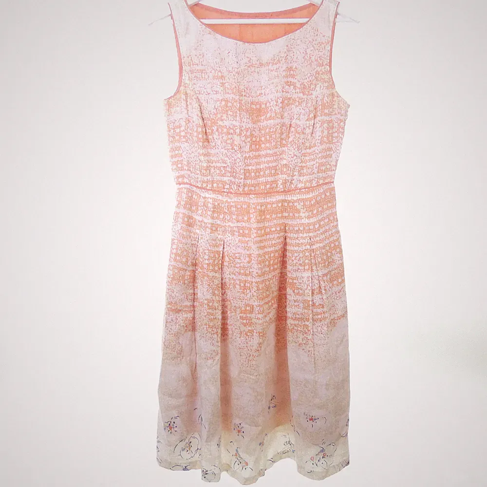 ELIE TAHARI Kleid Dress Leinen Apricot AOP Gr. 6 36