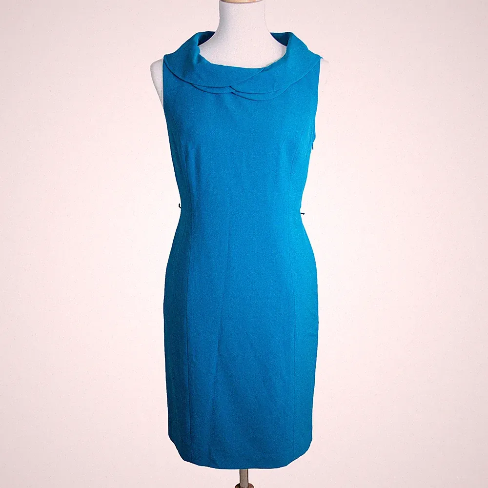 Ellen Tracy Damen Kleid ca 40 blau Etuikleid ärmellos Business tailliert