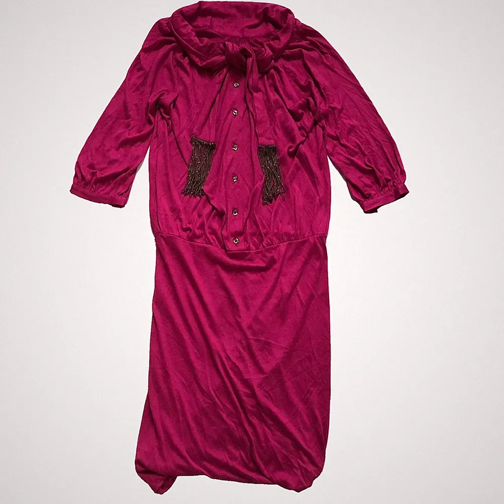 Emanuel Ungaro Paris Magenta Rayon Kaschmir Kleid S Italy Perlen Langarm