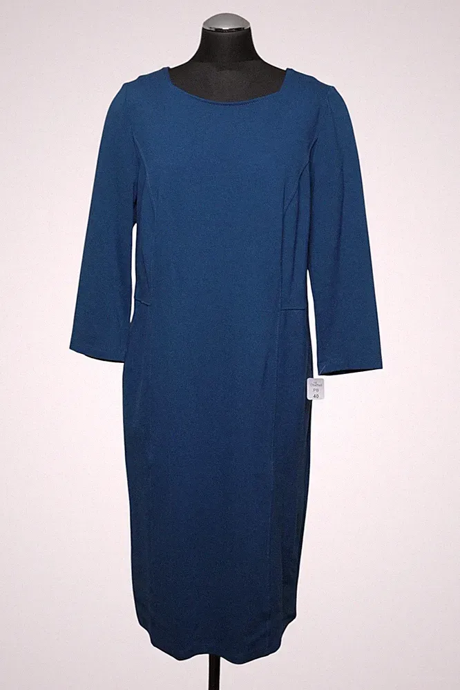 Emilia Lay Etuikleid Kleid Midi 42 petrol 3/4-Ärmel Eckiger Ausschnitt wie Neu
