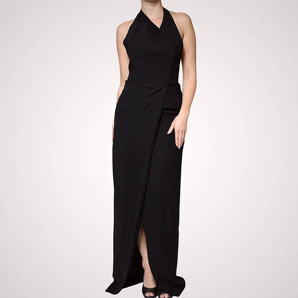 EMPORIO ARMANI Kleid Schwarz Ärmellos Neckholder Etuikleid Langkleid IT40/US6...