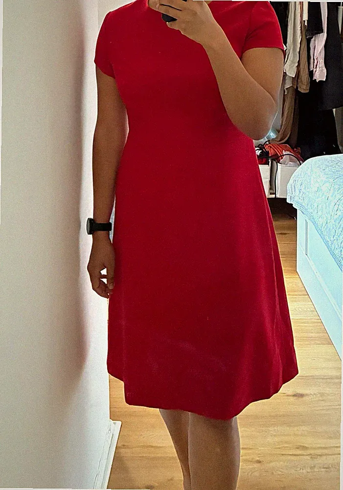 ESCADA Damen Etuikleid Rot Gr. 40 Kurzarm knielang Rundhals Reißverschluss
