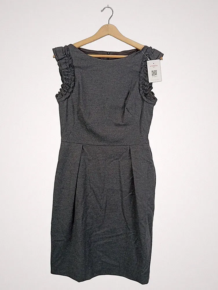 ESCADA Etuikleid Damen Gr. 36 Grau Wolle Kaschmir Rüschen Business Kleid