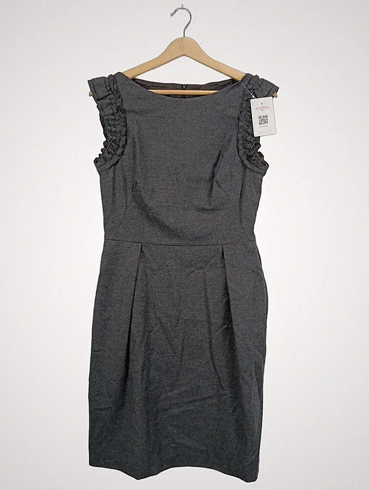 ESCADA Etuikleid Damen Gr. 36 Grau Wolle Kaschmir Rüschen Business Kleid