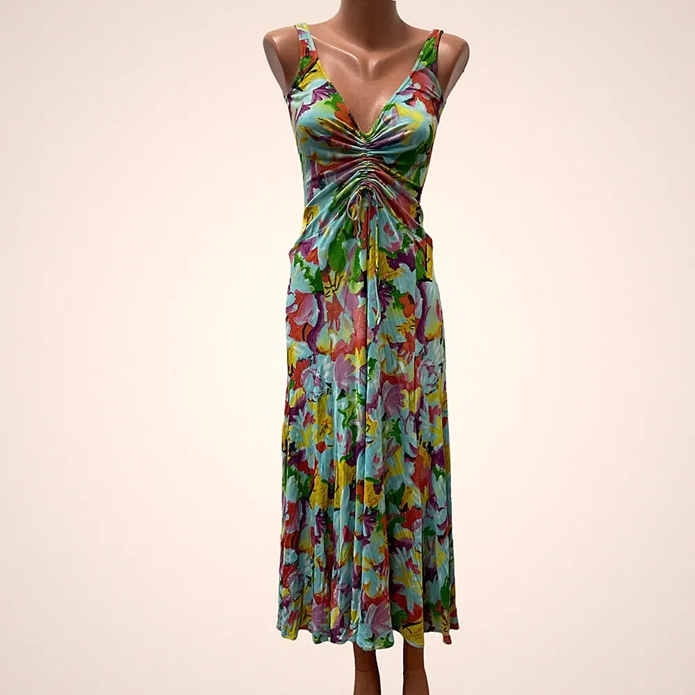 ESCADA Gr. 34 - XS Damen Midi Kleid Wadenlang MEhrfarbig Jersey Stretch