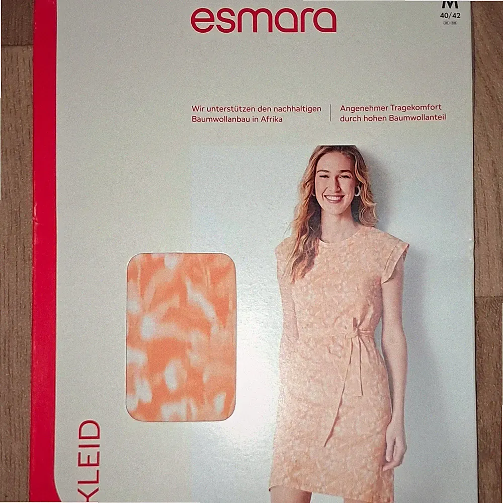 esmara Damen Etui-Kleid M Batik orange/weiß ärmellos kurz Baumwolle Stretch