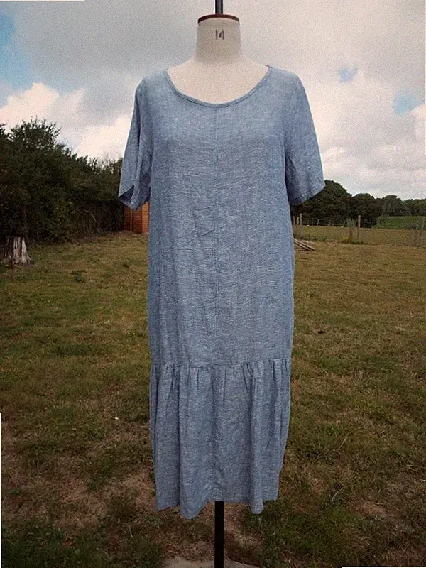 ESMARA Midikleid Leinenmischung Stufen Kurzarm Denim-Look Übergröße 20 neu mit Etikett