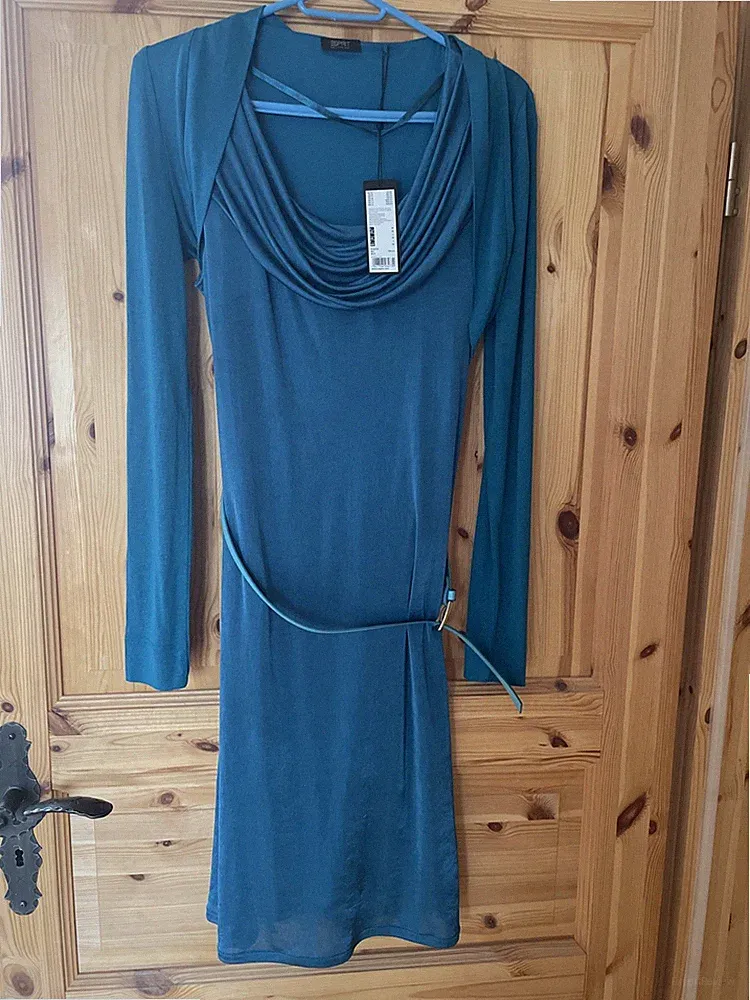Esprit 2-teiliges Damenkleid mit Jäckchen Größe M Petrol/Türkis *Neu* UVP 110€