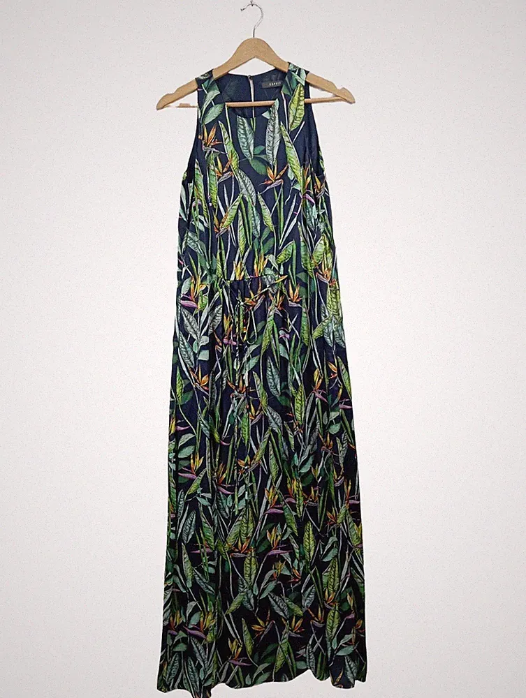 ESPRIT A-Linien Kleid Damen Kleid Gr. DE 34 grün-hellorange-blau Casual-Look