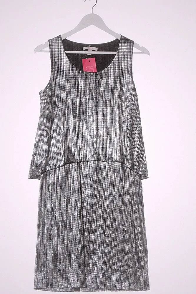 ESPRIT A-Linien Kleid Damen Kleid Gr. DE 34 silberfarben-schwarz Elegant