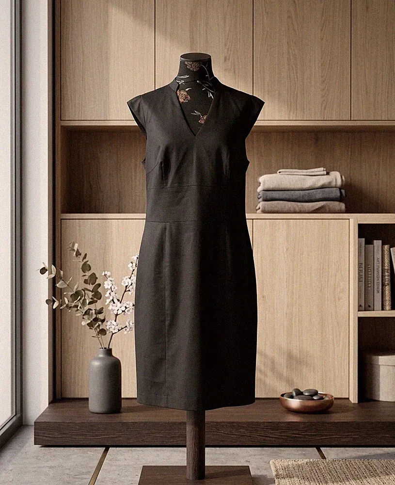 Esprit Collection Etuikleid Kleid Schwarz Gr 42 L V-Ausschnit