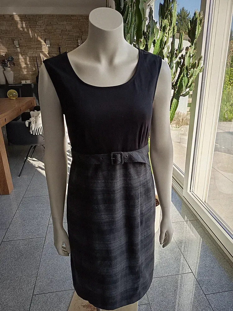 Esprit Collection Kleid Etui Gr.38 M schwarz grau kariert top Zustand