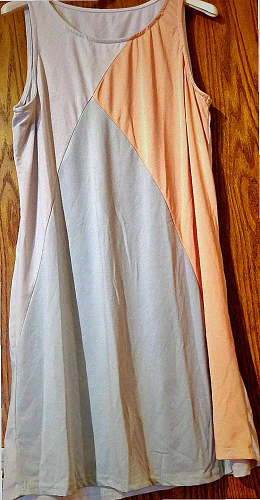 Esprit Damen A-Linien-Kleid kurz Farblock grau rosa Gr. M/L ärmellos Rundhals