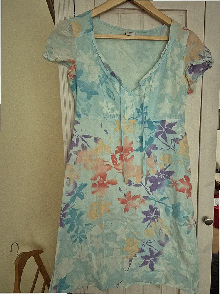 Esprit Damen Kleid A-Linie 100% Baumwolle knielang Rundhals Blumen Gr. 34