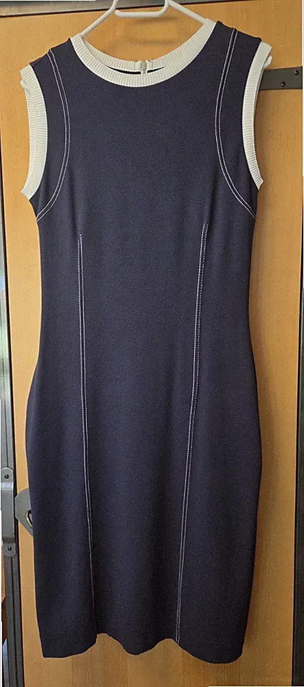 ESPRIT Damen Kleid Etuikleid stretch ärmellos Sommer dunkelblau /weiß Gr. L