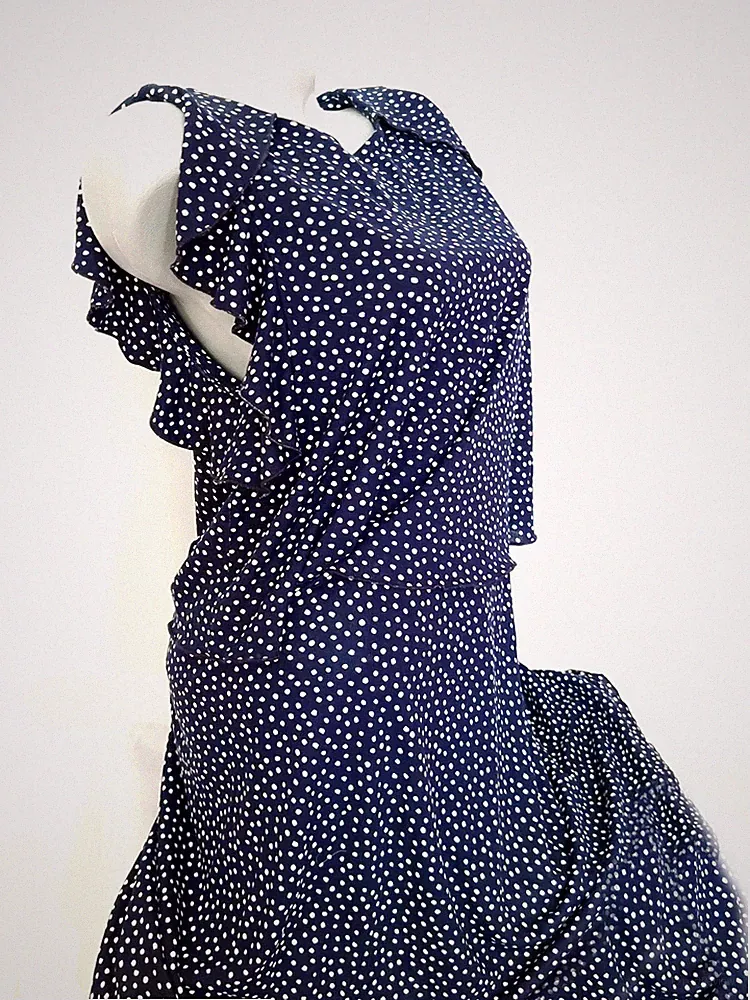 ESPRIT edc Sternenhimmel Etui Kleid Polka Dots Punkte Volants marine blau weiß S