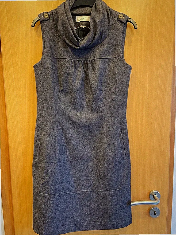 Esprit Etuikleid Blau Tweed Ärmellos Wasserfall Business Gr. 36