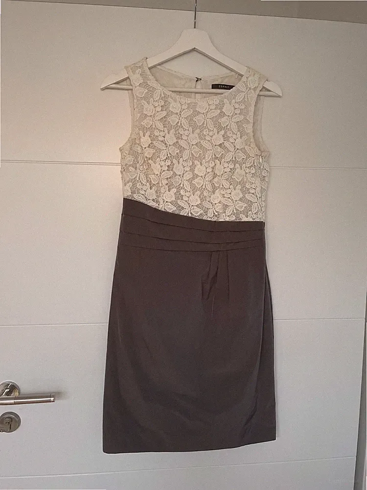 Esprit Etukleid Gr. 34 mit Spitze Damen Kleid weiß und grau für Abschlussball