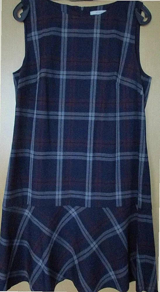 Esprit Kleid Etuikleid Trägerrock Karo kariert, blau rot grau Gr. 42 Volant