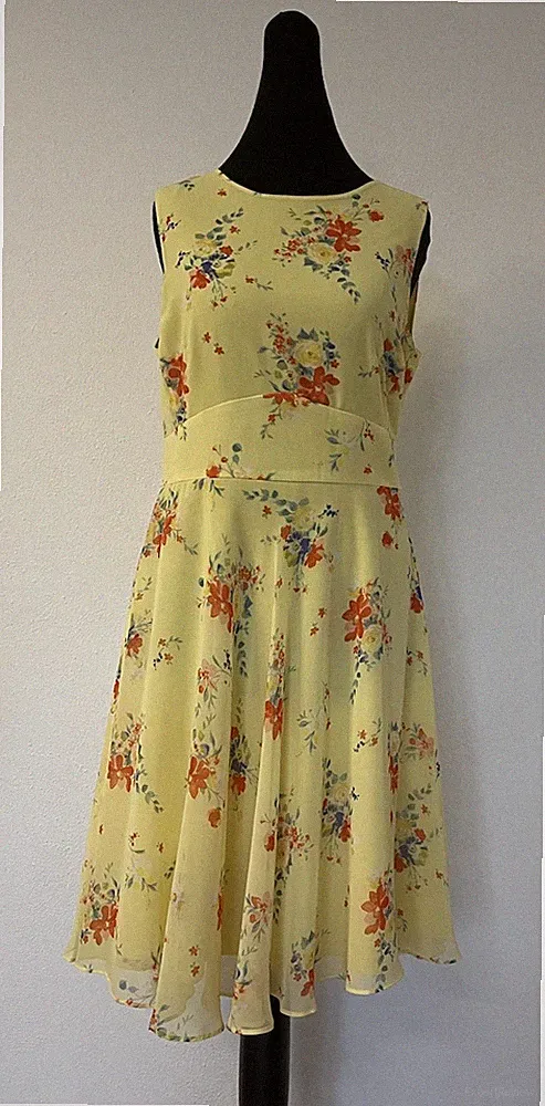 ESPRIT Kleid,Gr.36,gelb,Blumenmuster,ärmellos,Reißverschluss