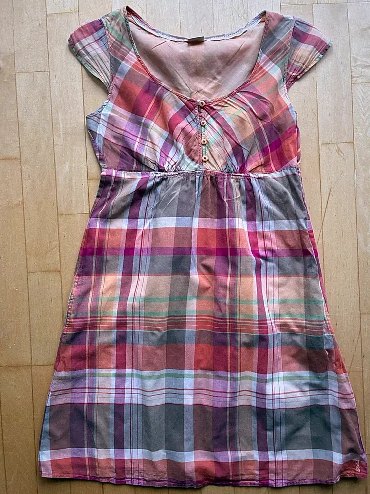 ESPRIT Sommerkleid, Karo Muster , 100% Baumwolle, A-Line, rot/orange, Gr. 38