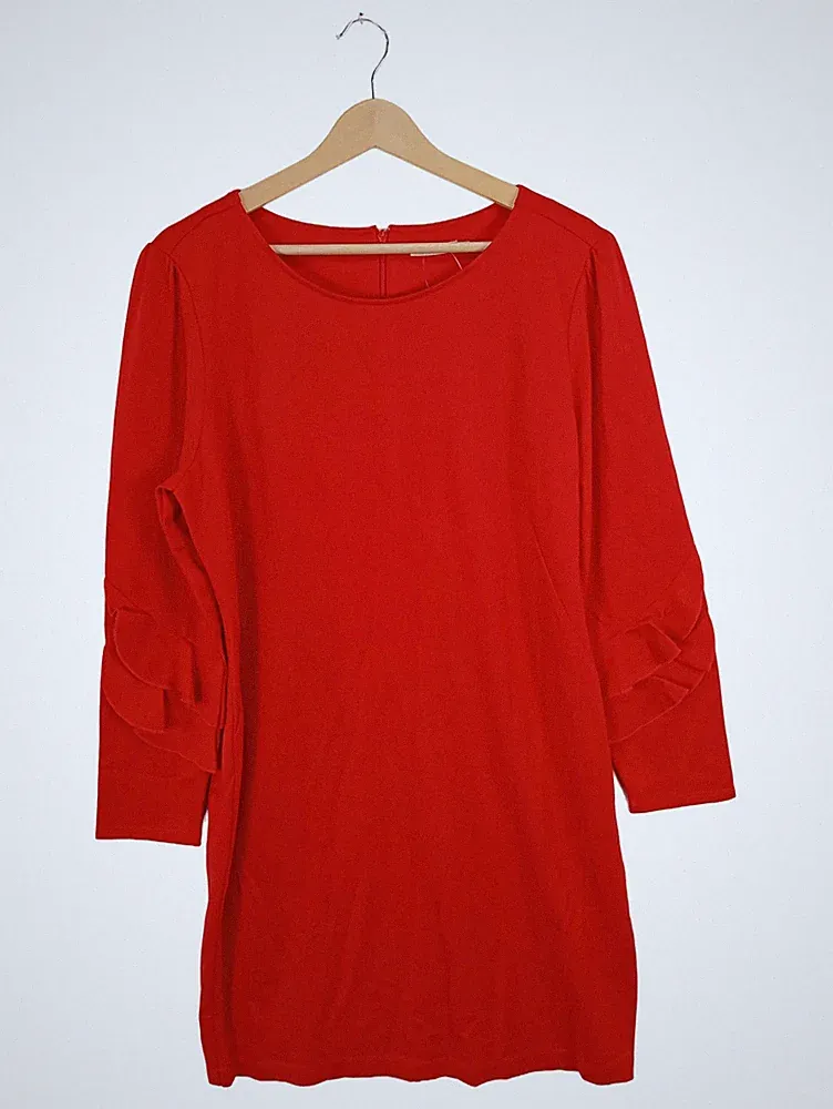 Esqualo Damen Etuikleid Rot Gr. 42/XL mit Rüschen Ärmel elegant