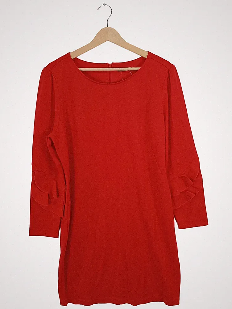 Esqualo Damen Etuikleid Rot Gr. 42/XL mit Rüschen Ärmel elegant