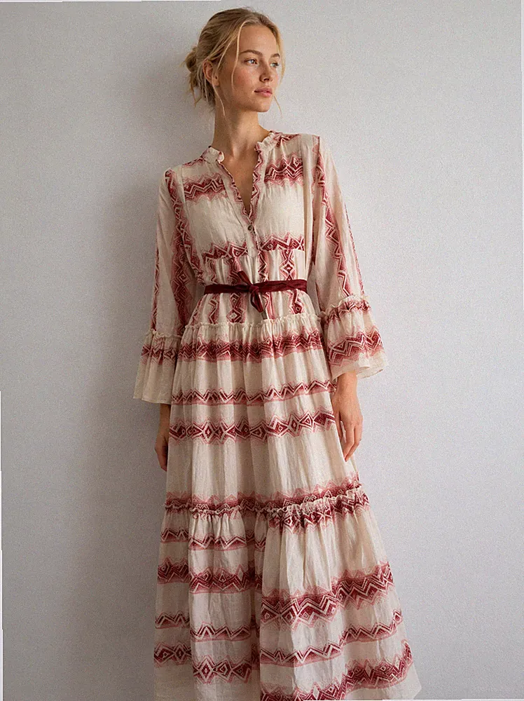 Ethno Kleid Carmen Style Cotton Onesize S-L by Coco New + Gürtel