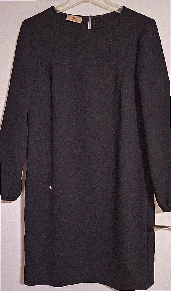 Etienne Aigner Langarm Etuikleid Polyester Gabardine, schwarz, EU 36, UK 10